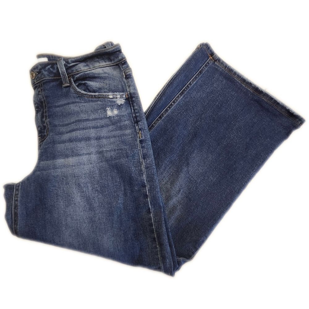 Vervet Blue Wide Leg Distressed Medium Blue Ankle Length Jeans, 10